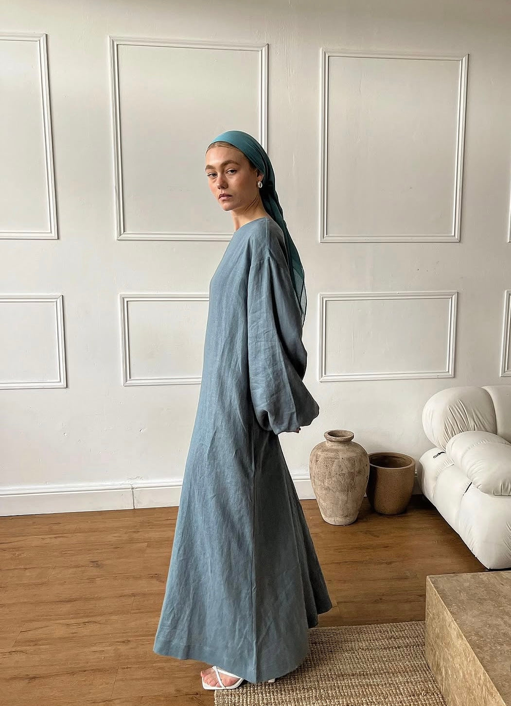 Flowing Linen Blend Maxi Dress